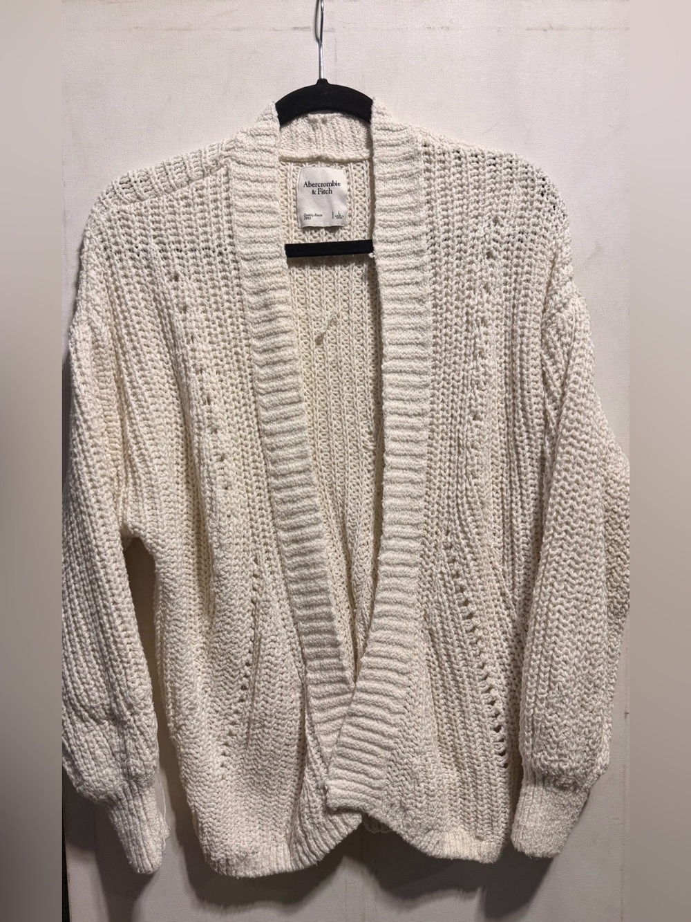 Abercrombie & Fitch Ivory Open-Front Textured Knit Cardigan Size-Large
